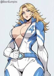 ai_generated gourdlumpins invisible_woman invisible_woman_(marvel_rivals) marvel marvel_rivals sue_storm susan_storm unzipped_bodysuit unzipping