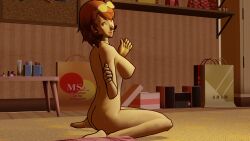 3d 3d_(artwork) female_focus female_only looking_at_viewer naked naked_female persona persona_3 persona_3:_dancing_in_moonlight sitting yukari_takeba