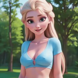 ai_generated animated animation big_breasts blonde_hair blush cg cleavage curvy cyan_eyes disney elsa_(frozen) female female_only frozen_(film) hi_res highres movement realistic seraphim_ai short_video smile solo stable_diffusion upper_body video