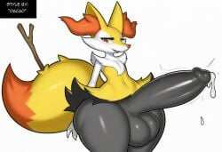 absurd_res ai_generated anthro balls big_balls big_penis blush bodily_fluids braixen canid canine cum ejaculation erection fur generation_6_pokemon genital_fluids genitals girly heart hellsonger hi_res huge_balls huge_cock huge_hips huge_thighs hyper hyper_balls hyper_genitalia hyper_penis inner_ear_fluff male mammal nintendo penis pokemon pokemon_(species) simple_background smile solo sweat thick_thighs tuft white_background wide_hips