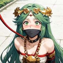 ai_generated artist_request bondage collar female female_only gag green_eyes green_hair kid_icarus leash long_hair palutena solo