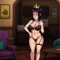 1girls ai_generated big_breasts black_hair blush bra fallout female female_only lingerie solo vault_dweller vault_girl