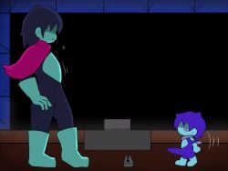 bulge bulge_through_clothing clothed clothing deltarune deltarune_chapter_3 enigi09 erect erect_penis erection erection_under_clothes erection_under_clothing kris_(deltarune) nonbinary nonbinary_(lore) penis questionable_consent selfcest