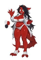 anthro claws clothed dinosaur female large_breasts red_body ripped_clothing roblox roblox_game scalie_humanoid sharp_teeth