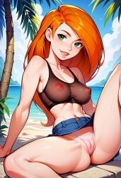 ai_generated breasts cameltoe crop_top erection kim_possible kimberly_ann_possible looking_at_viewer panties see-through thighs