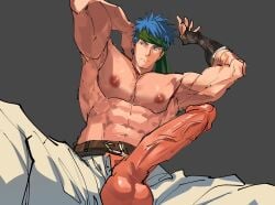 abs armpit armpits balls bara biceps big_balls big_penis blue_eyes blue_hair boner erection fire_emblem fire_emblem:_path_of_radiance fire_emblem:_radiant_dawn ike_(fire_emblem) male male_nipples male_only manly muscular_male nintendo nioseptem nipples pecs penis solo solo_male