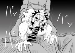 anal anal_sex balls bara blowjob blush boner demon_slayer erection gay gn3g kimetsu_no_yaiba male male_only monochrome muscles muscular nude oral penis rengoku_shinjurou sex sweat sweating