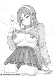 1girls big_breasts big_thighs black_and_white bow_panties breasts breasts_out clothed clothed_female clothing crazy_mita_(miside) female female female_focus female_only fkscrashing huge_ass huge_thighs leaning_back leaning_on_table long_hair long_sleeves looking_at_viewer miside mita_(miside) panties ponytail pubic_hair pussy_hair short_skirt showing_breasts showing_off showing_pussy sitting_on_desk smiling socks teenage_girl teenager thick_hips thick_thighs thighhighs thighs