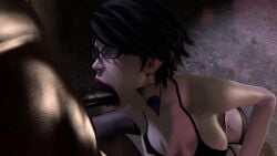 1girls 3d 3d_animation 3d_model ahe_gao animated artist_request bayonetta bayonetta_(character) bayonetta_2 black_hair black_penis blacked bukkake cum dark-skinned_male deepthroat earrings female forced_oral glasses huge_cock interracial male milf mole_under_mouth panties_aside pussy rodin_(bayonetta) sex short_hair tagme video witch