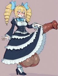 1futa ai_generated big_balls big_breasts big_penis blonde_hair blue_eyes blush clenched_teeth dress drill_hair evil_smile frilled_dress frilled_skirt frilled_sleeves futa_only futaalover futanari gigantic_penis gigantic_testicles hair_ribbon high_heels horse_penis horsecock horsecock_futanari huge_balls huge_cock large_breasts large_testicles penis penis_under_skirt sagging_balls sagging_testicles smile standing twin_drills veiny_penis veiny_testicles