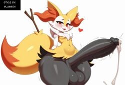 absurd_res ai_generated anthro balls big_balls big_penis blush bodily_fluids braixen canid canine cum ejaculation erection fur generation_6_pokemon genital_fluids genitals girly heart hellsonger hi_res huge_balls huge_cock huge_hips huge_thighs hyper hyper_balls hyper_genitalia hyper_penis inner_ear_fluff male mammal nintendo penis pokemon pokemon_(species) simple_background smile solo sweat thick_thighs tuft white_background wide_hips