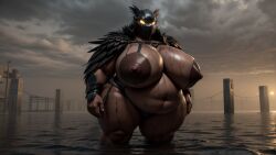 1girls ai_generated arms_at_sides bbw belly belly_button big_ass big_belly big_breasts big_nipples black_cloak black_feathers breasts bridge brown-skinned_female brown_skin chubby chubby_female cloak cloudy_sky creepy dark-skinned_female dark_fantasy dark_skin deity demon demon_girl exposed_belly eye_contact fantasy fat fat_belly feathers female female_focus female_only fog giantess glowing_eyes helmet hips horror horror_(theme) huge_breasts huge_hips huge_nipples in_water landscape long_hair looking_at_viewer magnumdawn mask masked masked_female massive_breasts massive_hips mature mature_female medieval monster monster_girl morbidly_obese morbidly_obese_female mother_of_abomination_(magnumdawn) nipples non-human non-human_only obese obese_female oc original original_character outdoors outside overweight overweight_female partially_submerged partially_submerged_legs photorealistic skimpy skimpy_clothes skimpy_outfit solo solo_female solo_focus ssbbw stable_diffusion standing sun sunset tall tall_female thick thick_thighs thighs topless topless_female water wide_hips yellow_eyes