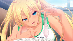 artist_request blonde_hair blue_eyes breasts censored condom large_breasts penis series_request tagme