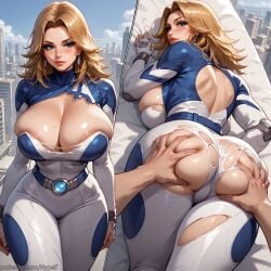 ai_generated alternate_version_at_source ass_focus ass_grab big_breasts blonde_hair bodysuit female grabbing_breasts hypet invisible_woman invisible_woman_(marvel_rivals) marvel_rivals shiny_skin sue_storm tagme thick thick_legs thick_thighs thighs torn_bodysuit torn_clothes video_game_character