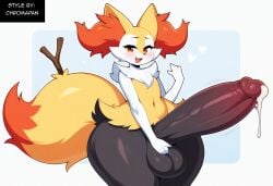 absurd_res ai_generated anthro balls big_balls big_penis blush bodily_fluids braixen canid canine cum ejaculation erection fur generation_6_pokemon genital_fluids genitals girly heart hellsonger hi_res huge_balls huge_cock huge_hips huge_thighs hyper hyper_balls hyper_genitalia hyper_penis inner_ear_fluff male mammal nintendo penis pokemon pokemon_(species) simple_background smile solo sweat thick_thighs tuft white_background wide_hips