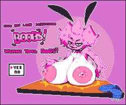 1girls 2020s 2024 alternate_breast_size bedroom_eyes big_breasts blue_scarf breasts breasts_out bunny_ears bunny_girl dialogue ditchu_(oc) english_text female female_only furry large_breasts looking_at_viewer naked nipple_piercing nude pink_fur pink_hair pixel_art popcatpixel sole_female text white_fur white_hair