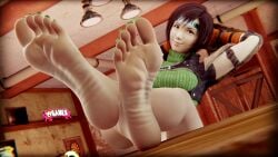 3d artist_request feet feet_focus final_fantasy final_fantasy_vii_remake foot_fetish green_nails soles solo_female yuffie_kisaragi