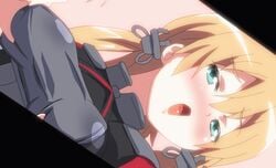 1boy animated aqua_eyes blonde_hair blush breast_grab breast_sucking hangaku kantai_collection male open_mouth prinz_eugen_(kantai_collection)