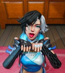 1girls 3d asian asian_female black_hair cum cum_in_mouth cum_on_face female lexy_3d luna_snow luna_snow_(marvel_rivals) marvel marvel_rivals open_mouth solo tongue tongue_out white_hair