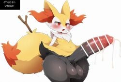 absurd_res ai_generated anthro balls big_balls big_penis blush bodily_fluids braixen canid canine cum ejaculation erection fur generation_6_pokemon genital_fluids genitals girly heart hellsonger hi_res huge_balls huge_cock huge_hips huge_thighs hyper hyper_balls hyper_genitalia hyper_penis inner_ear_fluff male mammal nintendo penis pokemon pokemon_(species) simple_background smile solo sweat thick_thighs tuft white_background wide_hips