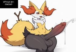 absurd_res ai_generated anthro balls big_balls big_penis blush bodily_fluids braixen canid canine cum ejaculation erection fur generation_6_pokemon genital_fluids genitals girly heart hellsonger hi_res huge_balls huge_cock huge_hips huge_thighs hyper hyper_balls hyper_genitalia hyper_penis inner_ear_fluff male mammal nintendo penis pokemon pokemon_(species) simple_background smile solo sweat thick_thighs tuft white_background wide_hips