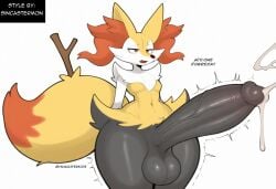 absurd_res ai_generated anthro balls big_balls big_penis blush bodily_fluids braixen canid canine cum ejaculation erection fur generation_6_pokemon genital_fluids genitals girly heart hellsonger hi_res huge_balls huge_cock huge_hips huge_thighs hyper hyper_balls hyper_genitalia hyper_penis inner_ear_fluff male mammal nintendo penis pokemon pokemon_(species) simple_background smile solo sweat thick_thighs tuft white_background wide_hips