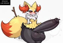 absurd_res ai_generated anthro balls big_balls big_penis blush bodily_fluids braixen canid canine cum ejaculation erection fur generation_6_pokemon genital_fluids genitals girly heart hellsonger hi_res huge_balls huge_cock huge_hips huge_thighs hyper hyper_balls hyper_genitalia hyper_penis inner_ear_fluff male mammal nintendo penis pokemon pokemon_(species) simple_background smile solo sweat thick_thighs tuft white_background wide_hips