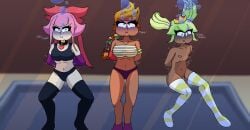 3girls _emiemilia amber_(brawl_stars) asphyxiation bikini brawl_stars drowning mandy_(brawl_stars) melodie_(brawl_stars) nipples_covered peril puffy_cheeks pussy_covered sarashi socks underwater what_the_fuck