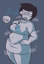 1girl 1girls airing_out belly belly_button black_hair black_hair_female breasts chubby chubby_female female female_focus female_only glasses headgear headwear homestuck jane_crocker large_breasts large_thighs ohitskampan short_hair short_hair_female solo solo_female steam steaming_body sweat sweatdrop sweaty thighs wet wet_clothes