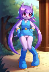 ai_generated anthro aquatic_dragon civitai dragon female female_protagonist freedom_planet jpeg looking_at_viewer no_panties sash_lilac sonicglaceon vagina video_games water_dragon