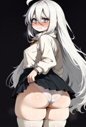 1girls ai ai_generated ai_slop ass ass_focus black_skirt charlotte_wiltshire charlotte_wiltshire_(episodes_1-2) female female_protagonist fluffy_hair hello_charlotte huge_ass looking_back miniskirt pale_skin panties panties_visible_under_skirt skirt_too_short slop small_breasts sweater thick_thighs thighhighs very_long_hair white_hair white_panties white_shirt wide_hips