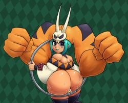 alternate_version_available ass camhamsunite cerebella dark_skin dat_ass female female female_only gray_eyes ring skullgirls soubriquetrouge sweat sweaty tagme teal_hair