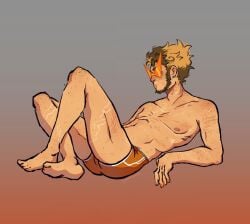 1boy 1boys beard blonde_hair blonde_hair_male clothed clothed_male color colored dirk_strider gym_shorts homestuck lip_piercing male male_focus male_only masculine pierced_lip piercing piercings sfw short_hair short_hair_male shorts solo solo_male spiky_hair suggestive topless viktor