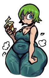 1girls ass ass_bigger_than_head big_ass big_breasts big_butt blue_eyes bottom_heavy breasts bubble_butt chubby chubby_female clothing cup curvaceous curvy curvy_figure dat_ass drink dumptruck_ass female female_only foo_fighters fully_clothed green_hair huge_ass jojo's_bizarre_adventure nanodude78 short_hair solo solo_female steam steaming_body thick_thighs voluptuous voluptuous_female white_background wide_hips