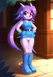 ai_generated anthro aquatic_dragon civitai dragon female female_protagonist freedom_planet looking_at_viewer no_panties sash_lilac sonicglaceon vagina video_games water_dragon