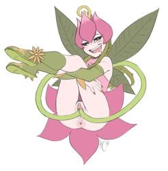 1girls 4_wings anus ass boots digimon digimon_(species) fairy fairy_wings female female_only leaf leaf_wings leaves legs lillymon long_hair nail_polish no_panties pink_nails plant plant_girl pussy saliva solo vine_hair vine_insertion vines wings