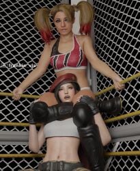 2girls 3d ada_wong ada_wong_(adriana) alexa_bliss beret blender blonde_female blonde_hair blonde_hair_female blue_eyes bob_cut bobcut breasts breasts_out brown_eyes capcom catfight celebrity choking duo duo_female duo_focus eyes eyes_rolling_back female female_focus female_only fighting fighting_ring frankiely_spicy grabbing grabbing_legs indoor indoors inside leg_grab leg_lock leglock legs looking_back looking_down looking_pleasured military military_cap military_clothing military_hat military_uniform resident_evil resident_evil_4 resident_evil_4_remake ryona shirt shirt_lift shirt_up short_hair smile smiling smiling_at_partner sports_bra sports_uniform sportswear tank_top tank_top_lift tanktop twintails twintails_(hairstyle) wrestler wrestling wrestling_outfit wrestling_ring wwe wwe_diva wwe_divas