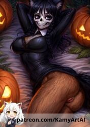 ai_generated anthro antropomorph female_only female_pubic_hair fur furry hairy hairy_legs hairy_pussy halloween jenna_ortega kamyartai kemono patreon patreon_exclusive patreon_username pussy the_addams_family wednesday_(netflix) wednesday_addams