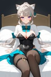 absurd_res ai_generated bed crossed_legs genshin_impact legs legs_crossed lynette_(genshin_impact) medium_breasts ministro sitting