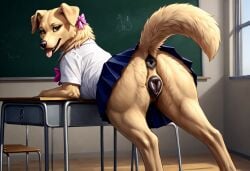 ai_generated anus canine_pussy classroom domestic_dog feral golden_retriever pup_academy rosebud_(air_bud) school_uniform