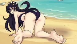 ass_focus bikini bikini_bottom black_hair feet_fetish feet_focus filia_(skullgirls) foot_fetish foot_focus red_eyes samson_(skullgirls) semi_nude skullgirls sole_female soles soles_female soles_fetish white_skin