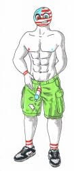 cargo_shorts countryhumans cum male_only penis_through_fly shirtless sneakers solo_male united_states_of_america_(countryhumans)