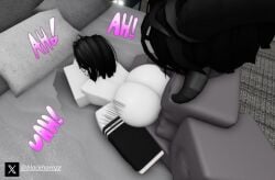 1boy 1girls 3d big_ass big_butt black_hair blackhornzz glasses horns laying_down laying_on_bed moaning prone_bone roblox robloxian sex shoes tagme thighhighs twitter_username white_body