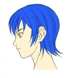 blue_hair colored_sketch cropped cropped_image discipline:record_of_a_crusade discipline_zero edited edited_image from_side miyagishi_yuuki short_blue_hair short_hair sketch smiling yellow_eyes