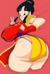 bbs chichi dragon_ball dragon_ball_z grin looking_back milf plump_ass presenting_ass round_butt ssorted thick_ass