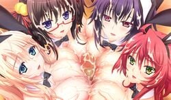 4girls areolae atelier_kaguya baku_ane_otouto_shibocchau_zo! black_hair blonde_hair blue_eyes blush bowtie braid breast_press breast_squeeze breasts brother_and_sister bunny_ears censored choco_chip cum cum_on_body cum_on_breasts cum_on_face cum_on_hair cum_on_upper_body ejaculation_between_breasts facial fake_animal_ears female fivesome game_cg glasses green_eyes harem hayasaki_mio hayasaki_naru hayasaki_noemi hayasaki_yurine huge_breasts incest large_breasts long_hair looking_at_viewer male mosaic_censoring multiple_females nipples nude paizuri penis purple_eyes purple_hair quadruple_paizuri red_eyes red_hair short_hair smile straight sweat