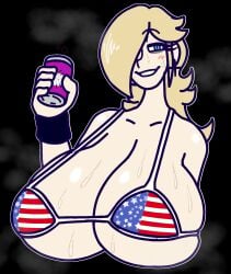 1girls 2026 4th_of_july american_flag_bikini bangs bare_shoulders big_breasts bikini bikini_top black_background black_wristband blonde_hair blue_eyes blush blush_lines blushing breasts breasts_bigger_than_head bust_portrait busty busty_female can cleavage clothed clothing cyan_eyes earrings eye_bags eyebags eyelashes female female_only fourth_of_july ftrashpickle fuzzy_(yoshi's_island) fuzzycapsule08 goddess hair_over_one_eye half-closed_eyes huge_breasts jewelry large_breasts light-skinned_female light_blue_eyes light_skin long_hair looking_at_viewer mario_(series) massive_breasts musk musk_clouds narrowed_eyes nintendo princess princess_rosalina royalty shiny_body shiny_breasts shiny_hair shiny_skin smile smiling soda soda_can solo star_earrings super_mario_bros. super_mario_galaxy sweat sweatdrop sweating sweaty sweaty_body sweaty_breasts tired_eyes wristband yoshi's_island