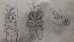 2024 censored hello_kitty_(series) kuromi my_melody onegai_my_melody paper sanrio sketch tagme unknown_artist