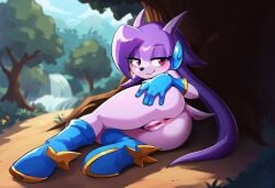 ai_generated anthro aquatic_dragon civitai dragon female female_protagonist freedom_planet leviaceon looking_at_viewer no_panties sash_lilac video_games water_dragon