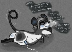 alternate_species balls black_markings blue_blush blue_mouth blue_penis blush english_text eyewear eyewear_only feral feral_with_hair fur genitals glasses glasses_only grey_hair hair hidden_eyes lying male mammal markings mouse murid murine nude penis portal_(series) pose rodent slightly_chubby solo speech_bubble steamy_breath text valve wearing_glasses welcometaco wheatley white_body white_fur